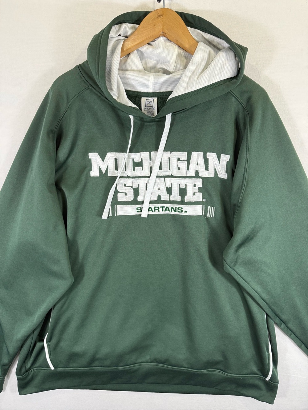 Pro Edge Michigan State Crewneck Hoodie in Dark Green with White Logo
